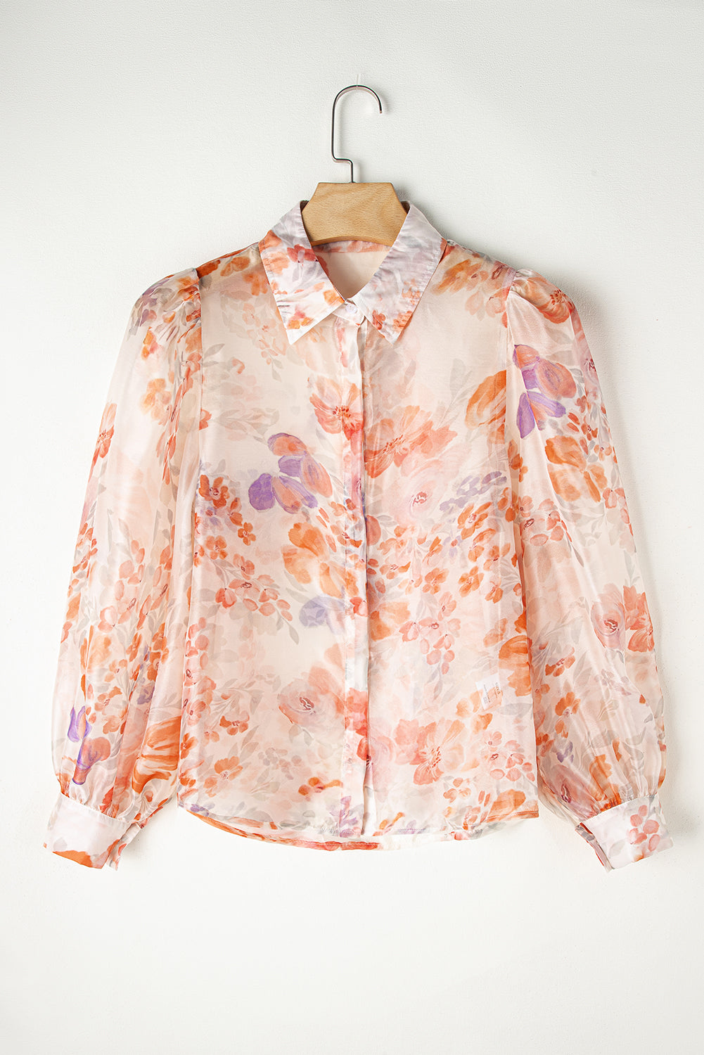 White Floral Print Sleeve Loose Shirt