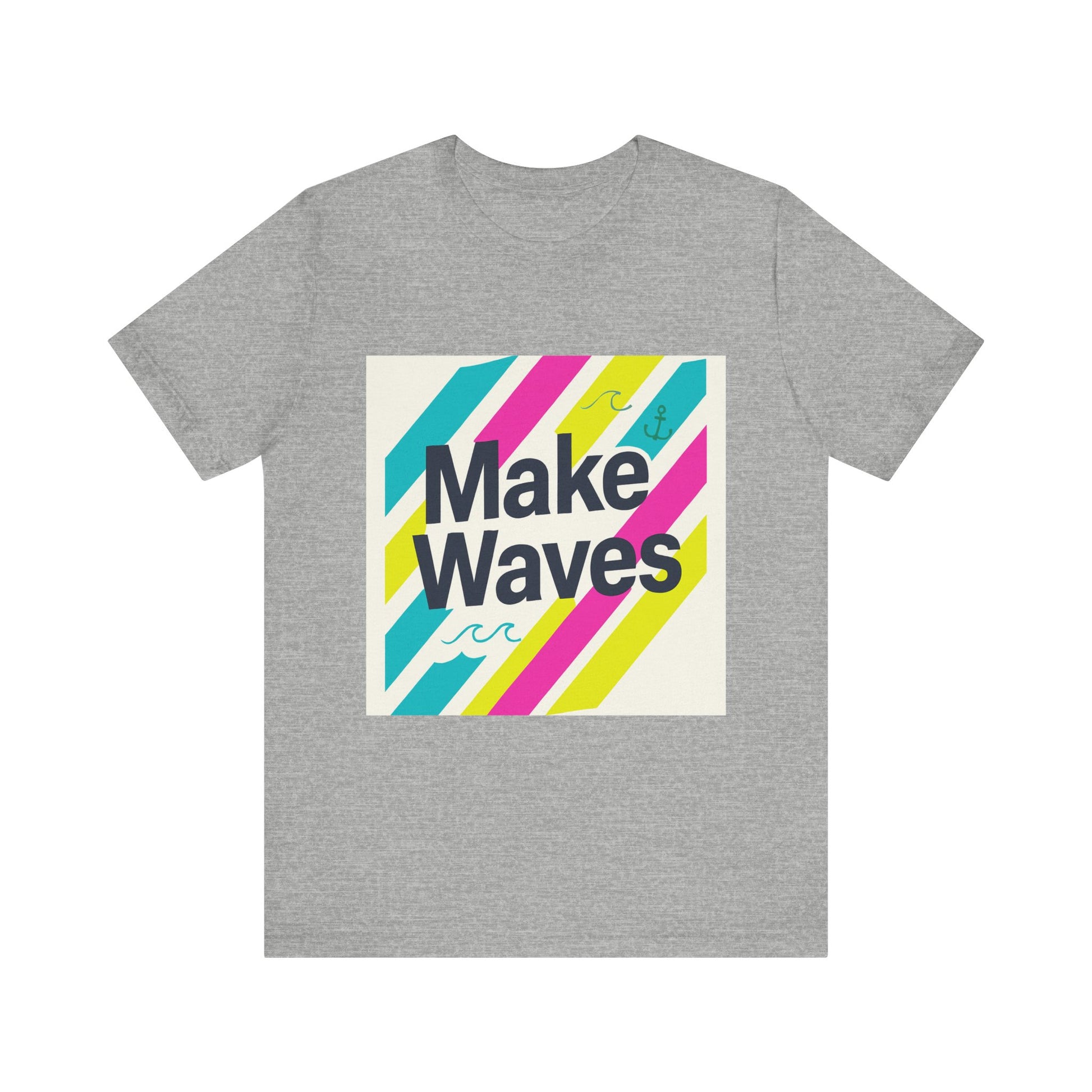 Grey colour Trendy t -shirt with Make waves print text on white background