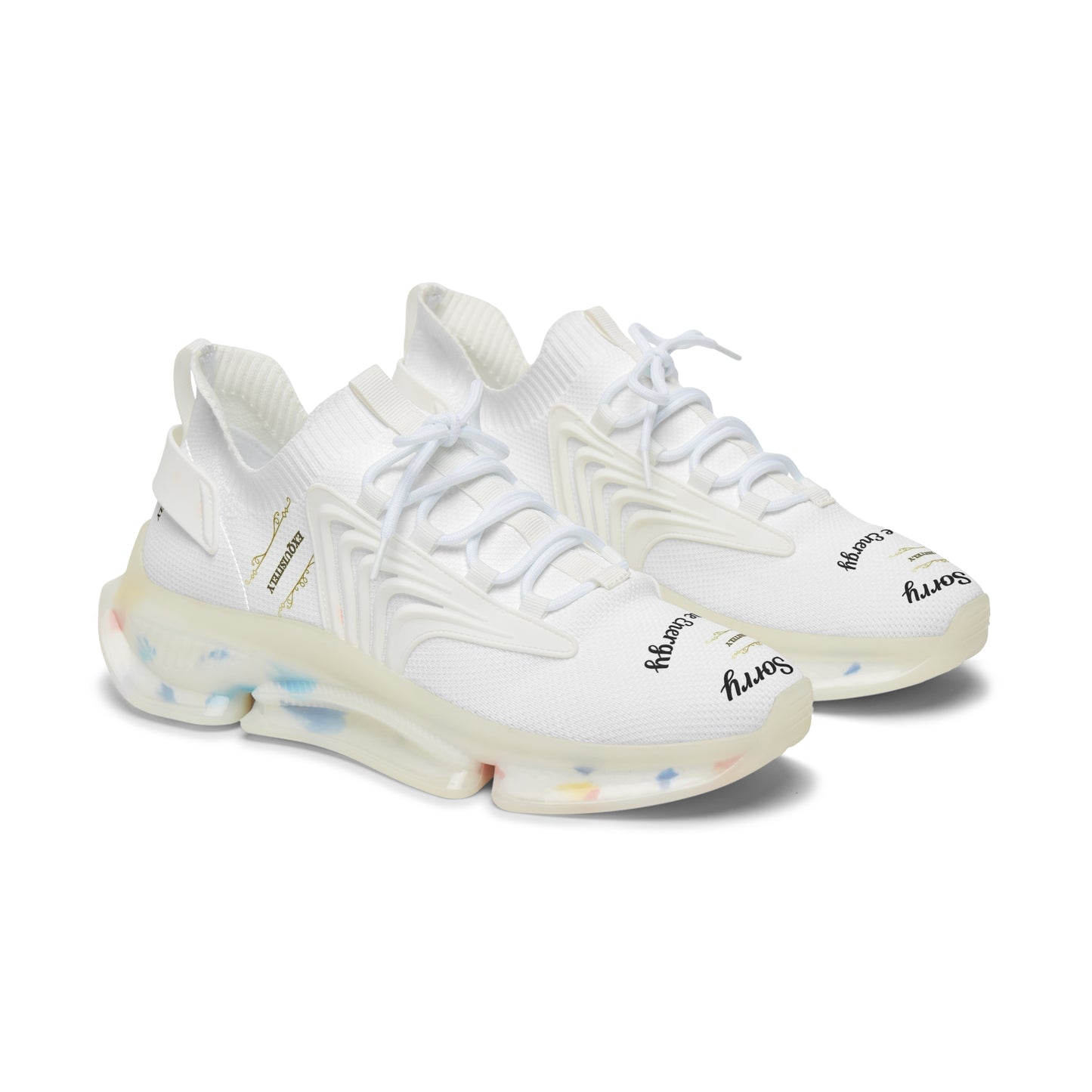 White sneakers with colorful sole on a white background