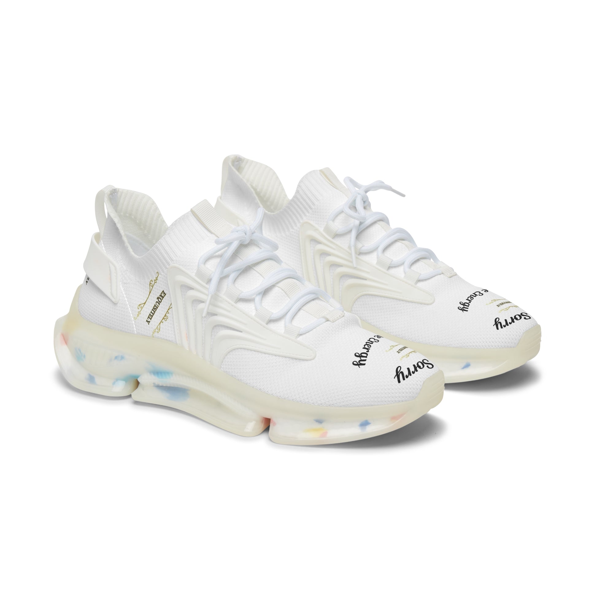 White sneakers with colorful sole on a white background