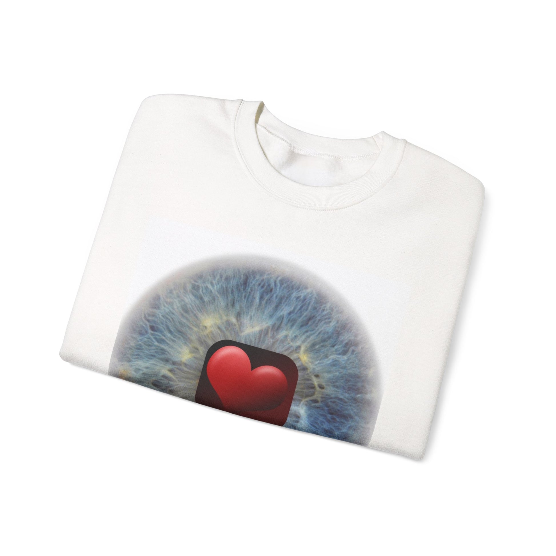 White t-shirt with a graphic design of a heart on a white background