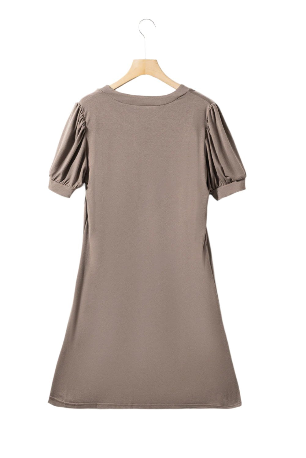 Woman Desert Palm dress, Pleated Puff Sleeve Shift T-shirt Dress, back side view