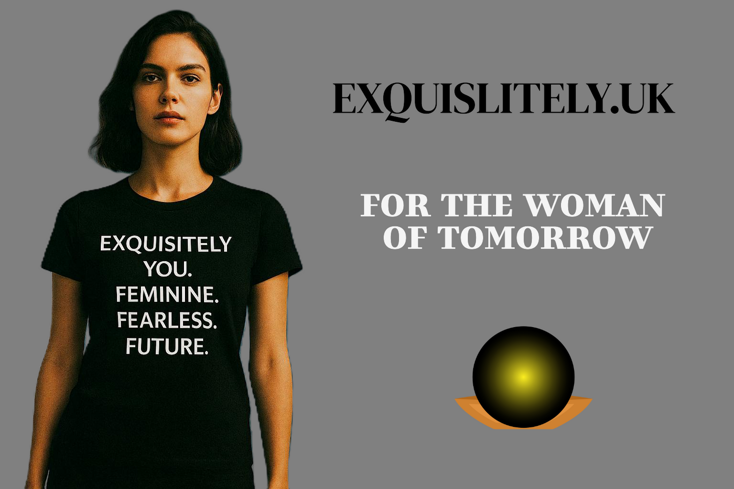 Woman in black t-shirt and brand slogan