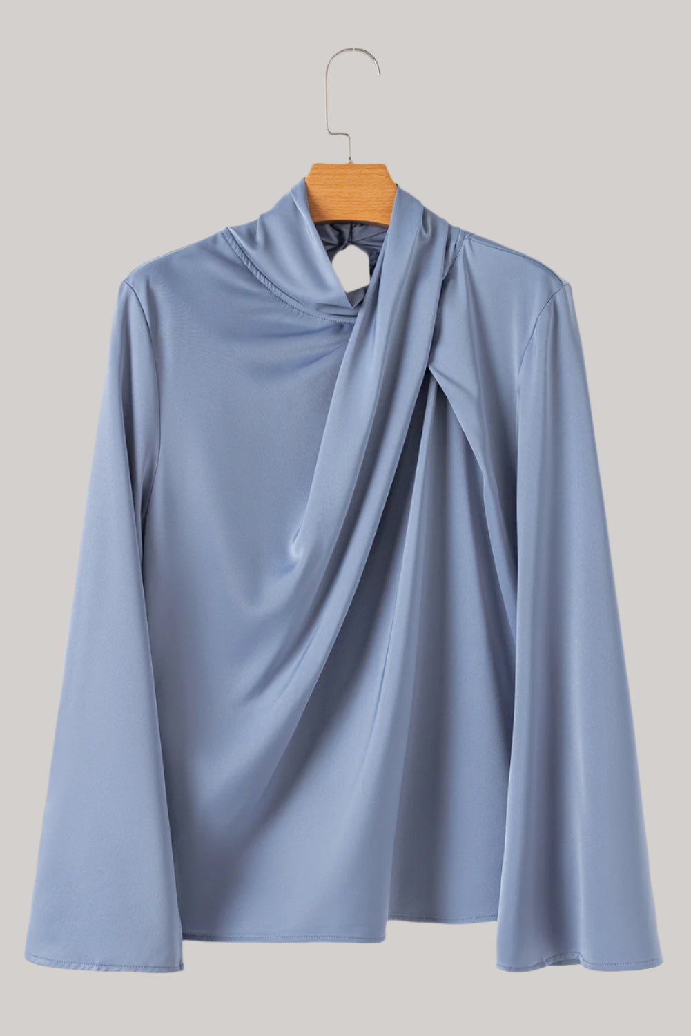  Asymmetric Turtleneck Long Sleeve Blouse no models front view photo