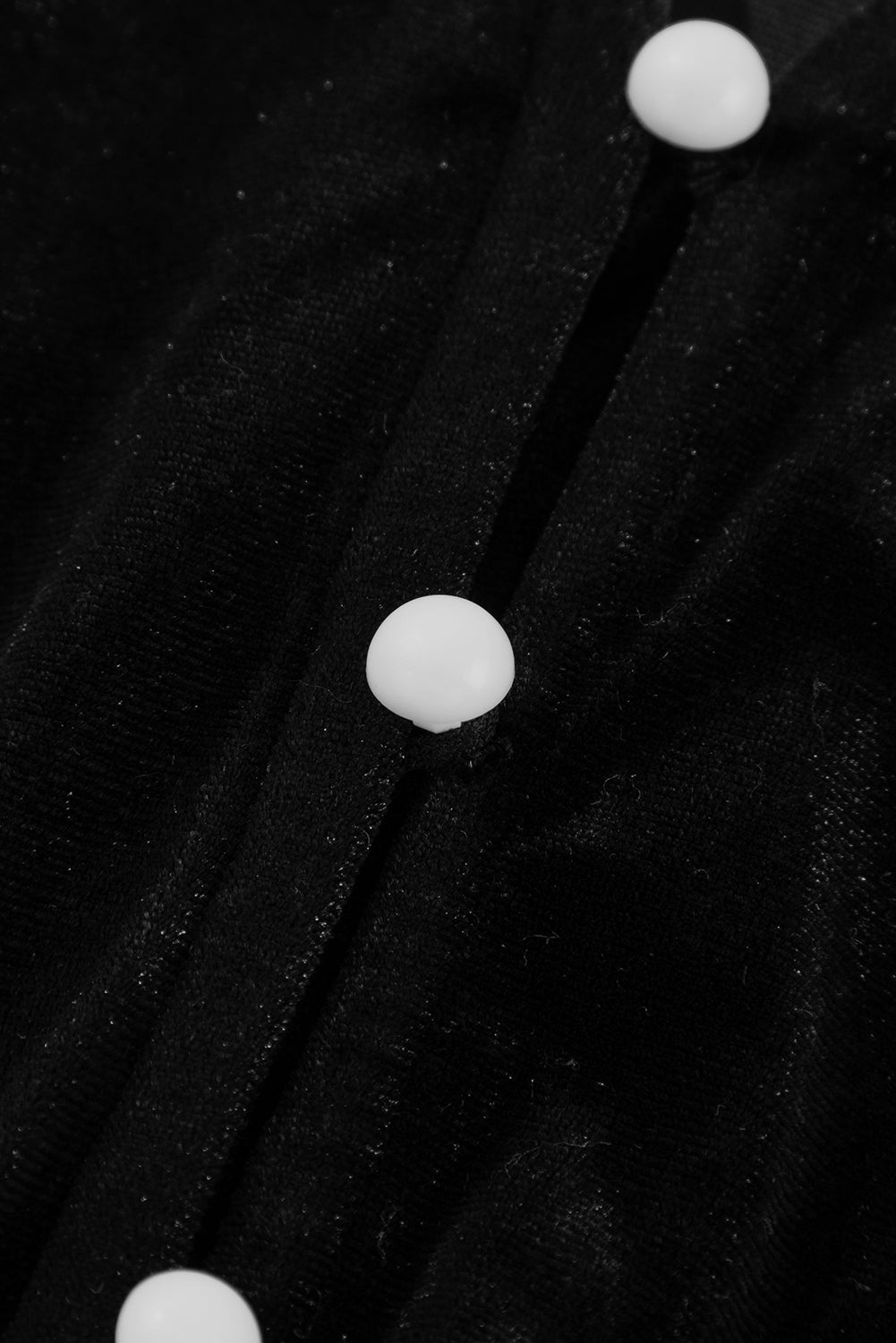 Elegant Woman Dress. Black Velvet Buttoned, V Neck dress, Split Midi Dress, button part view