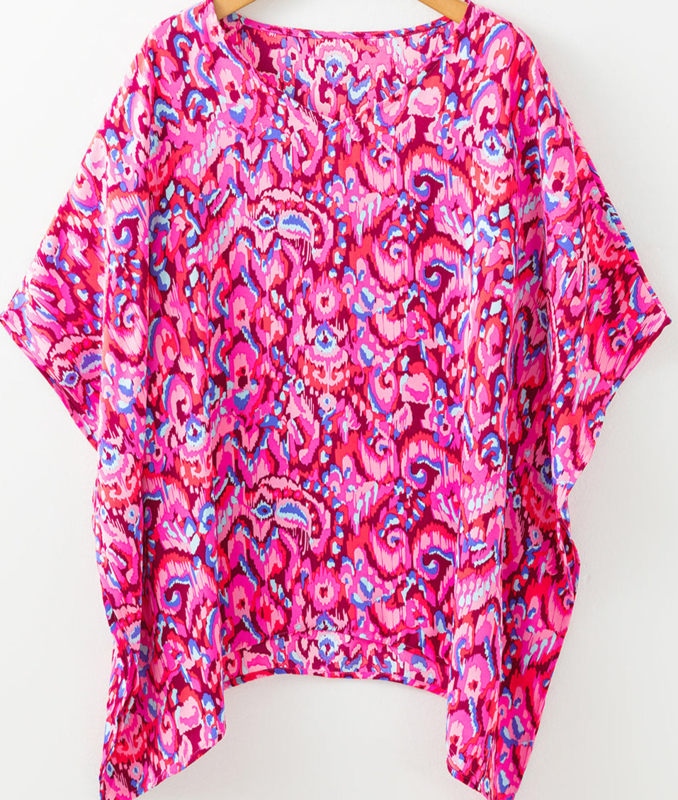 Pink Abstract Loose Fit Tunic Blouse, displayed on hunger, front part