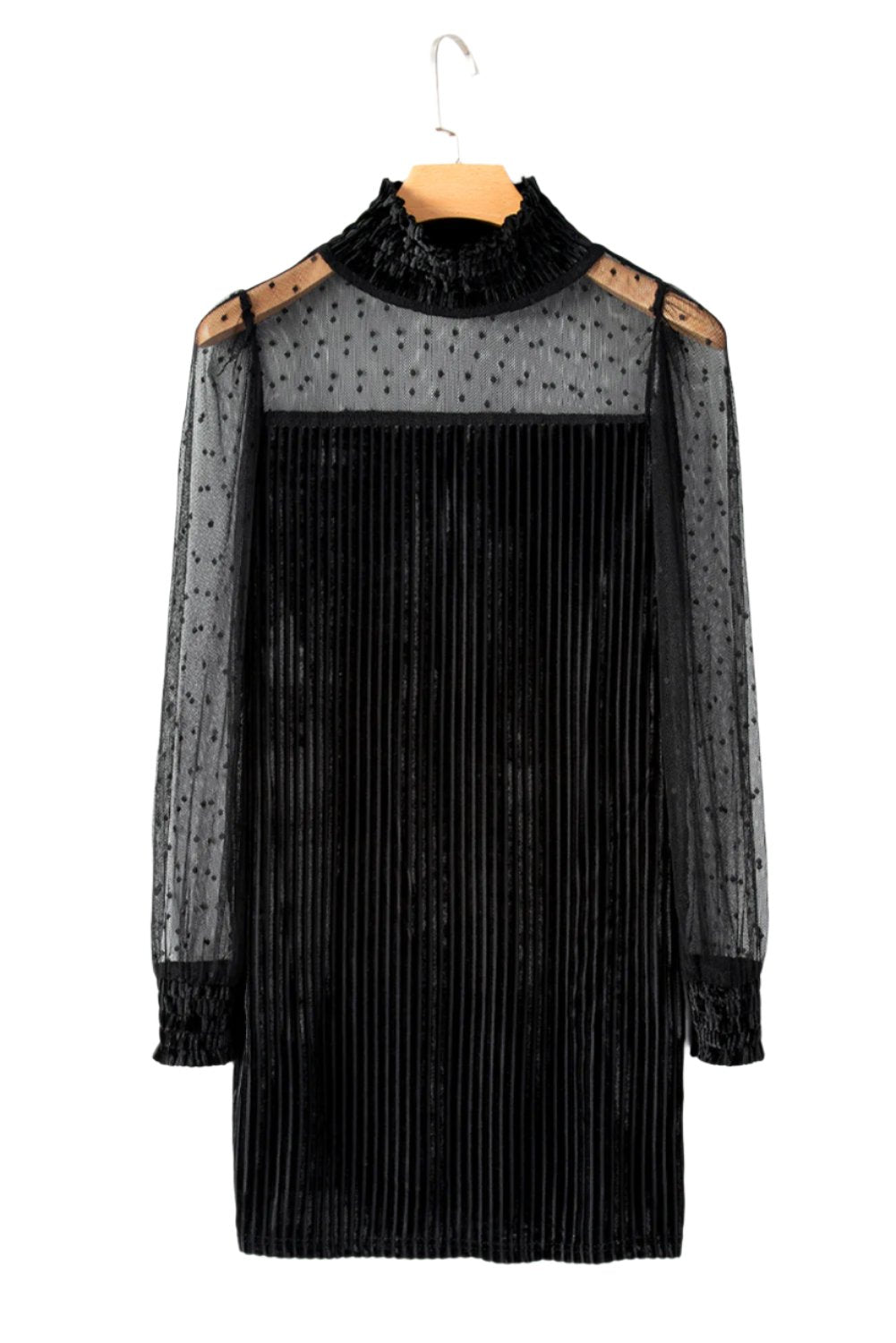 Woman Black Bubble Sleeve Dress, front, on hunger