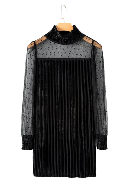 Woman Black Bubble Sleeve Dress, front, on hunger