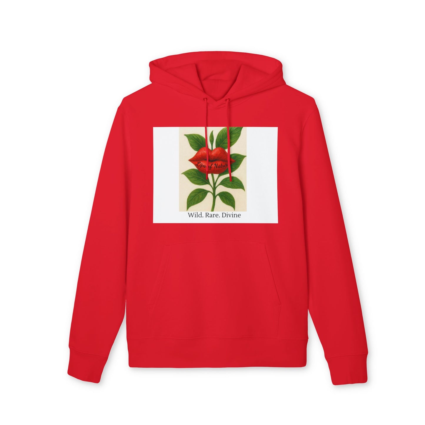 Red hoodie with a graphic of a rose on a white background