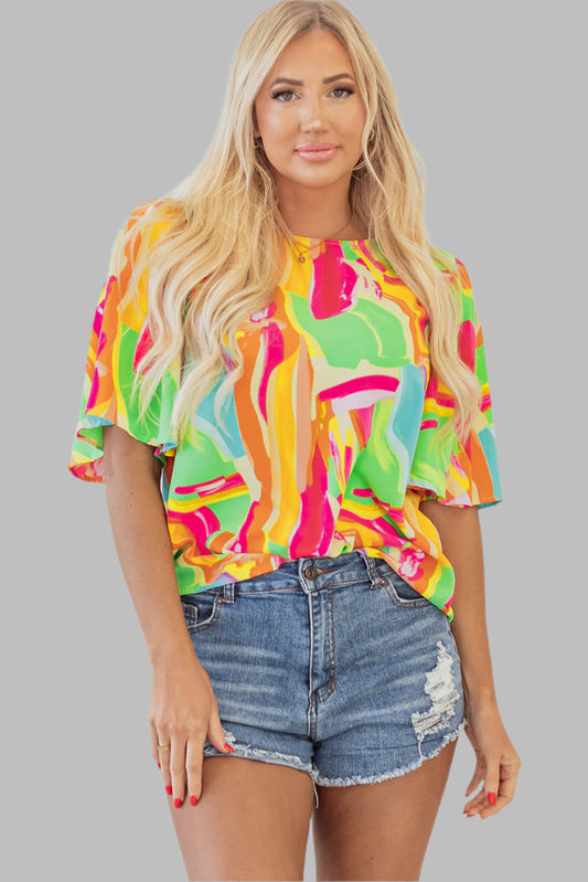 multicolour abstract print blouse, front view